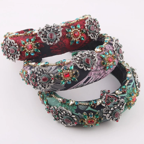 Diadema Acolchada de Strass Barroca Retro Lujosa para Mujer Patrón Geométrico Jacquard Lujo Banquete Fiesta Moda Accesorio para Cabello