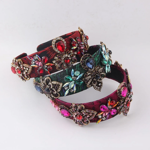 Diadema Barroca Mujer Lujo Tela Aleación Strass Floral Incrustado Banda para Cabello para Boda Fiesta Accesorios