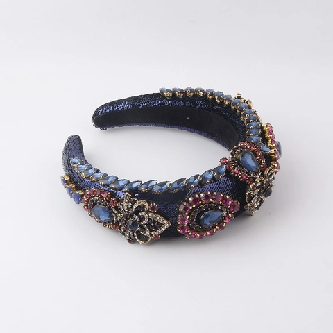 Cerchietto Barocco Imbottito con Paillettes e Strass per Donna Lussuoso Retrò Geometrico in Cristallo Accessori per Capelli
