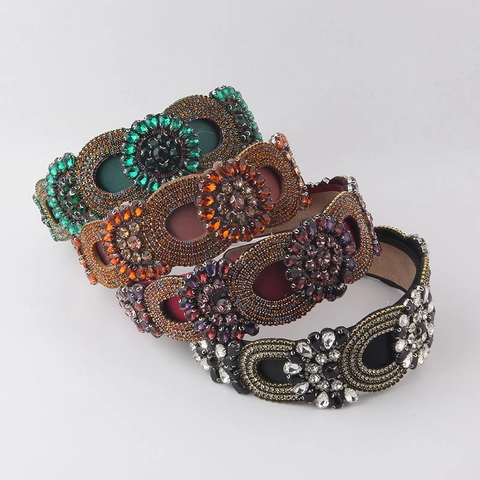 Cerchietto Barocco Con Strass Per Donna Retro Lussuoso Cristallo Floreale Imbottito Fascia Per Capelli Accessori Per Capelli Festa