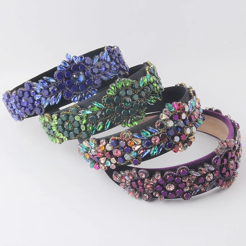 Baroque Padded Rhinestone Headband For Women Vintage Floral Crystal Wide Hair Band Wedding Party Hair Accessories Jewelry