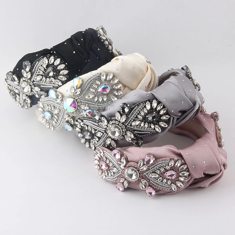 Luxus Barock Satin Knoten Haarreif Mit Glänzenden Strasssteinen Und Kristallen Mode Breit Haarreifen Für Damen Party Schmuck