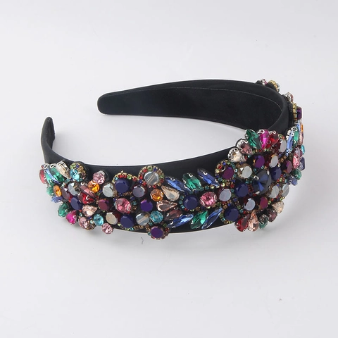 Baroque Padded Rhinestone Headband For Women Vintage Floral Crystal Wide Hair Band Wedding Party Hair Accessories Jewelry
