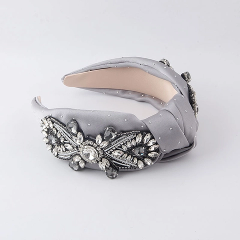 Luxus Barock Satin Knoten Haarreif Mit Glänzenden Strasssteinen Und Kristallen Mode Breit Haarreifen Für Damen Party Schmuck