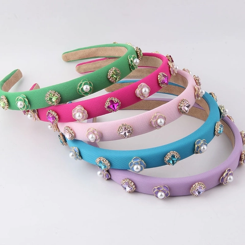 Korean Fashion Padded Sponge Headband For Women Vintage Camellia Flower Rhinestone Artificial Pearl Hair Accessories Headpiece