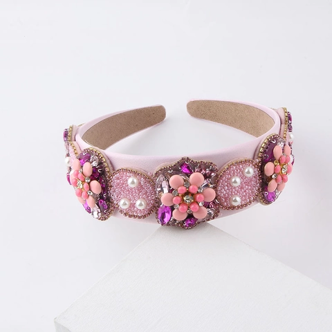 Diadema Barroca Retro Floral con Diamantes de Imitación para Mujer Perlas Artificiales Acolchada Accesorio Moda Fiesta