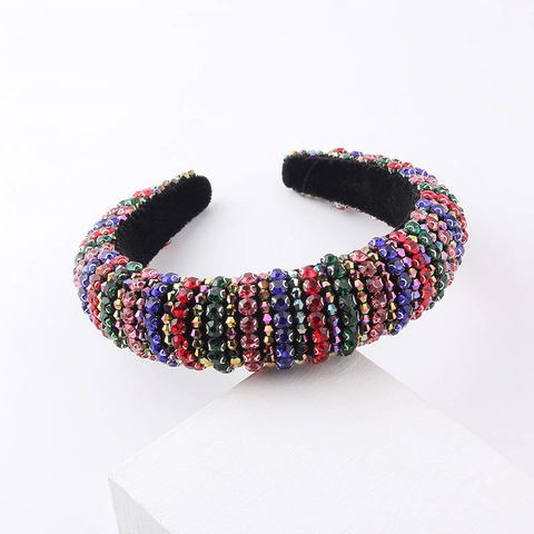 Serre-tête Rembourré Baroque Strass Multicolore Rétro Luxueux Alice Band Éponge Large Accessoires Cheveux pour Femmes Robe de Fête