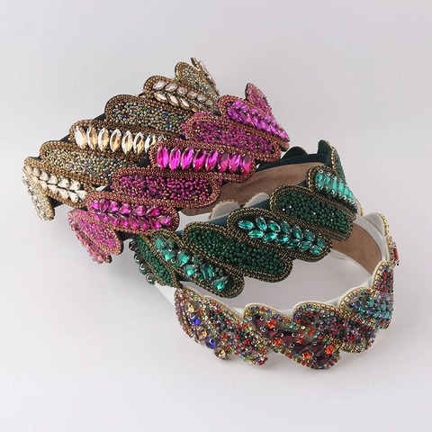 Diadema Ancha Barroca Retro con Diamantes de Imitación y Cuentas Diadema Acolchada de Tela de Lujo para Mujer Banquete Fiesta Boda Accesorios para el Cabello