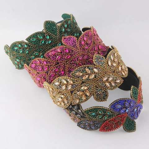 Luxury Baroque Leaf Rhinestone Headband Heavy Beaded Hair Hoop For Women Party Wedding Fashion Hair Accessories Headpiece