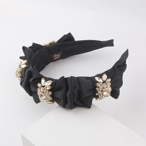 Cerchietto con Strass Arricciato da Donna Elegante Cerchio per Capelli in Tessuto Plissettato Fiore di Cristallo Accessori per Capelli