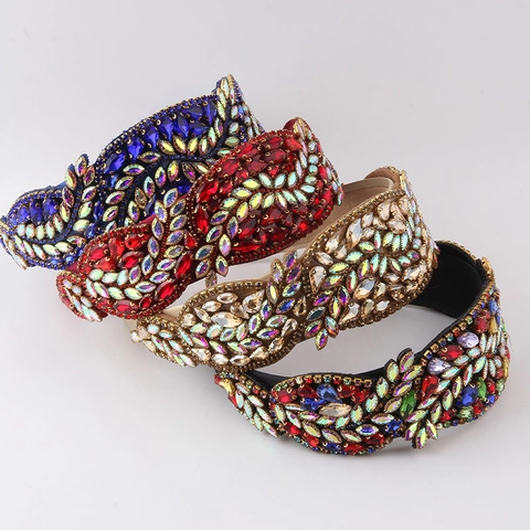 Luxury Baroque Wide Headband For Women Colorful Rhinestone Inlaid Hair Band Vintage Wedding Party Hair Styling Accessories