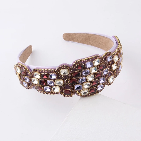 Baroque Vintage Colorful Rhinestone Padded Headband For Women Luxurious Satin Inlaid Crystal Hair Band Street Fashion Hair Accessories