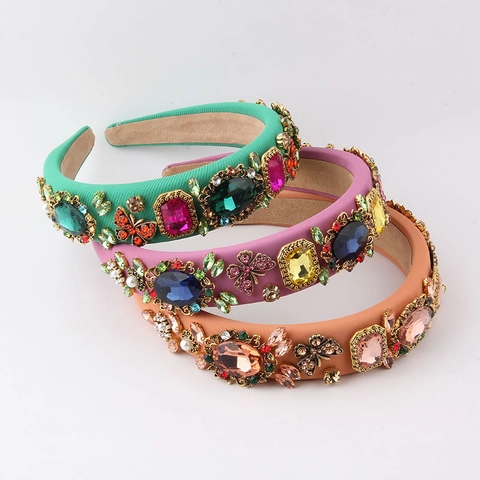 Baroque Padded Headband For Women Retro Luxury Rhinestone Butterfly Artificial Pearl Wide Hair Band Wedding Party Hair Accessories