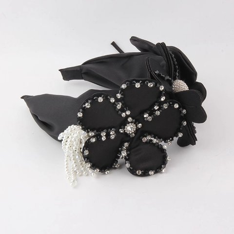 Elegante Cerchietto con Fiori in Tessuto per Donna Strass Perla Artificiale Nappa Fascia per Capelli Matrimonio Festa Accessori Capelli