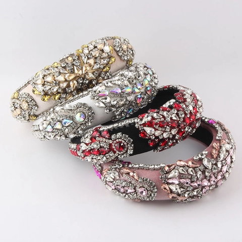 Barock Gepolsterter Schwamm Haarreif Für Damen Luxus Strass Besetzter Haarreifen Funkelnde Party Hochzeit Haaraccessoires