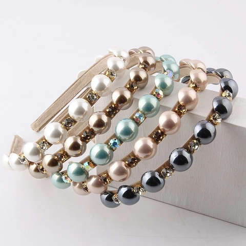 Elegante Diadema de Perlas Artificiales y Strass para Mujer Diadema Envuelta en Tela Accesorios para el Cabello Floral Simple