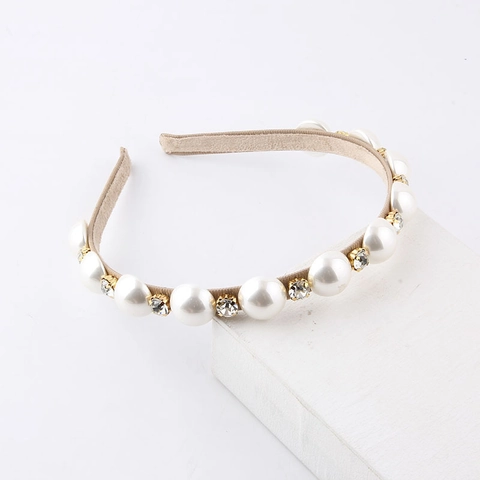 Elegante Diadema de Perlas Artificiales y Strass para Mujer Diadema Envuelta en Tela Accesorios para el Cabello Floral Simple