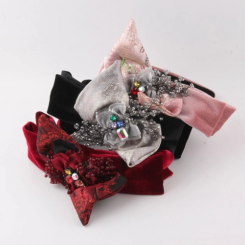 Cerchietto Per Capelli In Velluto Con Fiocco E Strass Vintage Per Donna Cerchietto Per Capelli Con Pietre Preziose Di Lusso