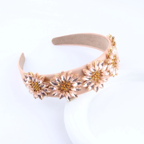 Baroque Luxury Rhinestone Flower Headband For Women Padded Satin Hair Band Fashion Wedding Party Jewelry Hair Accessories