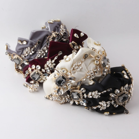 Diadema Barroca Con Lazo y Borla de Strass para Mujer Banda para el Cabello de Terciopelo de Lujo Retro Fiesta Boda