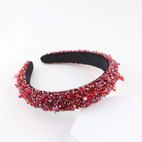 Cerchietto di Lusso per Donna in Cristallo Artificiale Rosso con Perline Strass Imbottito Spugna Accessori per Capelli Moda