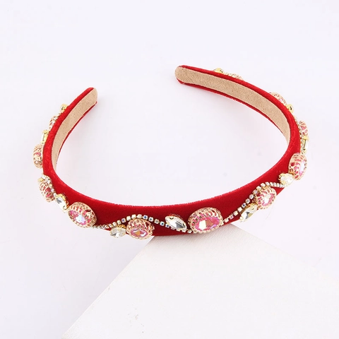 Vintage Velvet Wide Headband With Luxury Multi-color Rhinestones Palace Style Elegant Hair Hoop For Women Party Hair Accessories