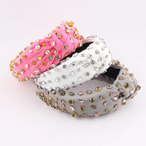 Cerchietto Annodato Largo Barocco da Donna in Tessuto Con Strass Colorati Fascia per Capelli Vintage di Lusso Accessori Matrimonio