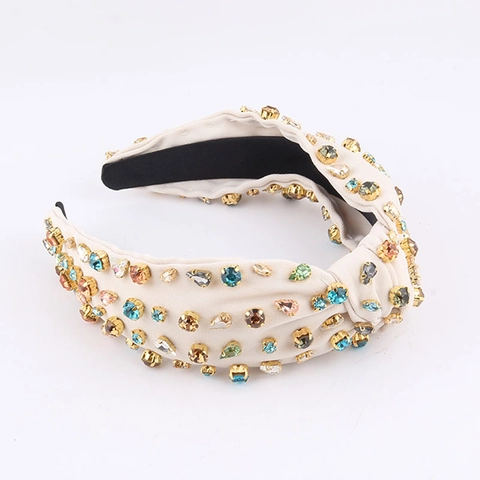 Cerchietto Annodato Largo Barocco da Donna in Tessuto Con Strass Colorati Fascia per Capelli Vintage di Lusso Accessori Matrimonio