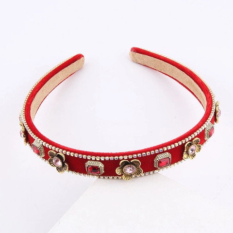 Cerchietto Francese Vintage in Velluto con Fiori e Strass Elegante Fascia per Capelli con Gemme Quadrate Donna Accessori