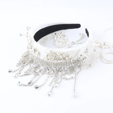 Diadema de Lujo con Borlas de Strass Flor de Encaje Barroco Novia Estilo Gótico Accesorios para el Cabello Mujer