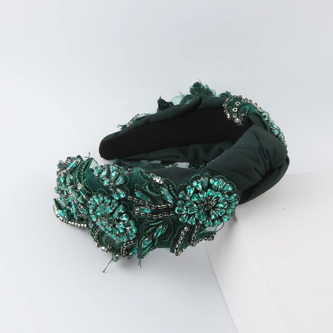 Luxury Baroque Fabric Rhinestone Beaded Headband Floral Wide Twisted Hair Band For Women Party Wedding Hair Accessories