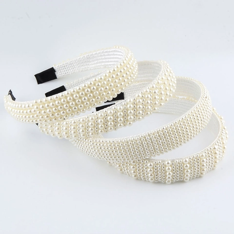 Fashion Faux Artificial Pearl Braided Headband Elegant White Beaded Hairband For Wedding Party Bride Women Hair Hoop Accessories
