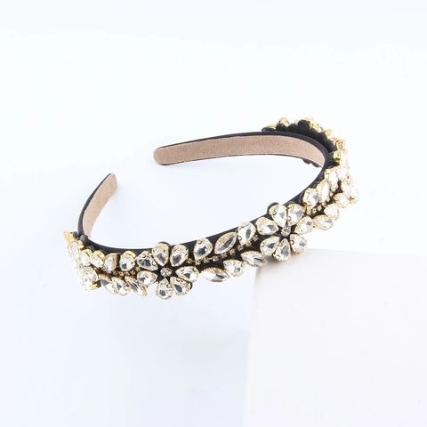Baroque Vintage Full Rhinestone Flower Headband For Women Luxurious Alloy Crystal Hair Band Wedding Party Hair Accessories