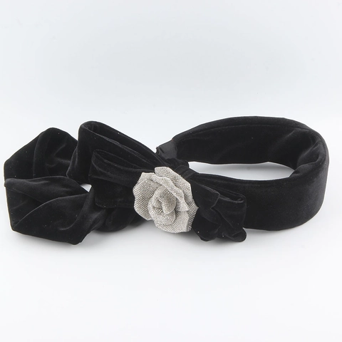 Cerchietto in Velluto Barocco con Rosa di Strass per Donna Cerchietto Imbottito Largo Vintage di Lusso con Fiocco e Fiori