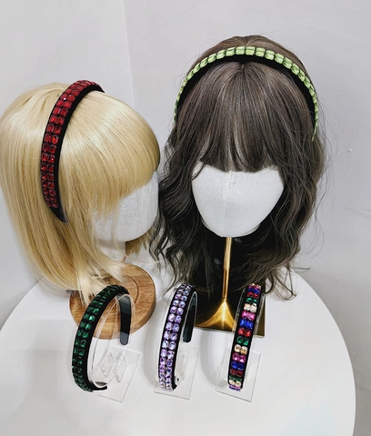 Mode Doppelreihiges Strass Stirnband Für Damen Gepolstertes Samt Funkelndes Kristall Haarband Vintage Party Haarschmuck