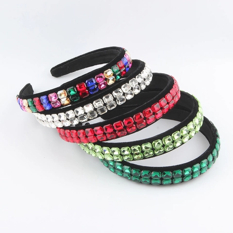 Mode Doppelreihiges Strass Stirnband Für Damen Gepolstertes Samt Funkelndes Kristall Haarband Vintage Party Haarschmuck