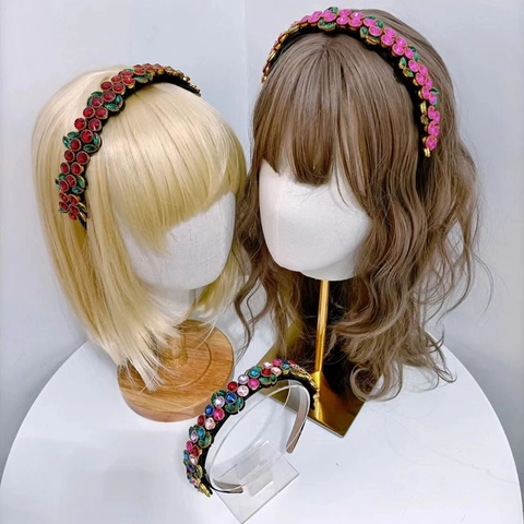 Baroque Wide Headband Colorful Rhinestone Padded Hairband Vintage Luxury Crystal Inlaid Hair Hoop Women Party Accessory
