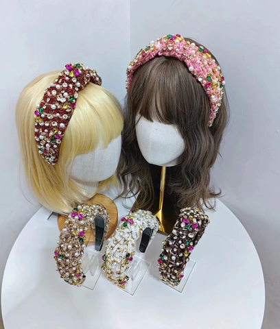 Mode Tweed Geknotet Breit Haarreif Mit Strass Und Künstlichen Perlen Vintage Gepolstertes Stirnband Für Damen Haarschmuck