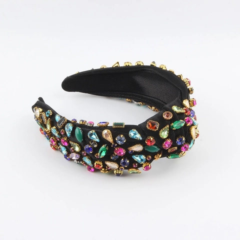 Cerchietto a Tesa Larga Barocco Vintage per Donna Lussuoso Strass Multicolore in Tessuto Fascia per Capelli Cristallo Colorato Gioielli