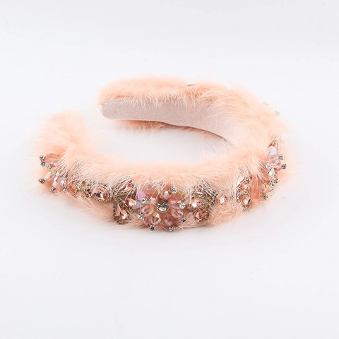 Cerchietto Barocco di Lusso in Pelliccia Artificiale con Strass Rosa Peluche Spugna Fascia per Capelli Retro Fiore di Cristallo Gioielli