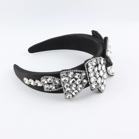 Luxe Satijnen Strik Strass Haariand Voor Dames Elegant Breed Gewatteerd Stirnband Feest Bruiloft Haaraccessoires
