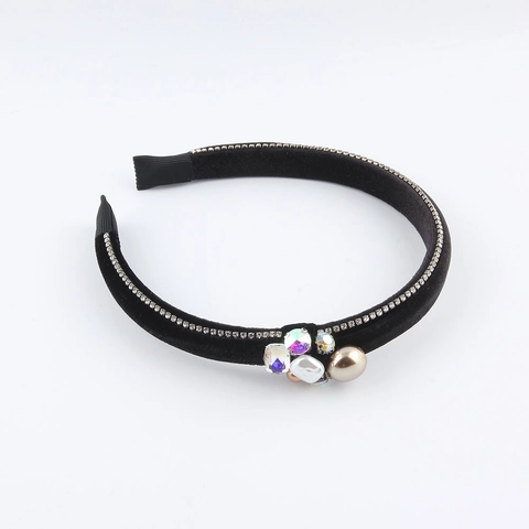 Vintage Velvet Rhinestone Headband For Women Luxury Artificial Pearl Padded Hairband Retro Solid Color Hair Hoop Fashion Hair Accessories