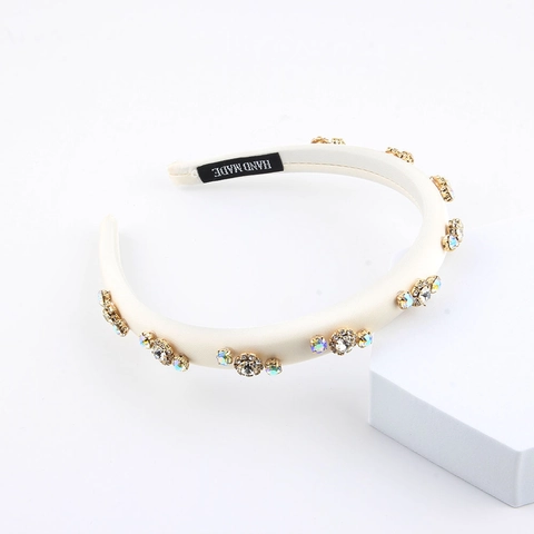 Fashion Padded Sponge Headband For Women Fabric Rhinestone Flower Decoration Korean Style Handmade Hair Accessories