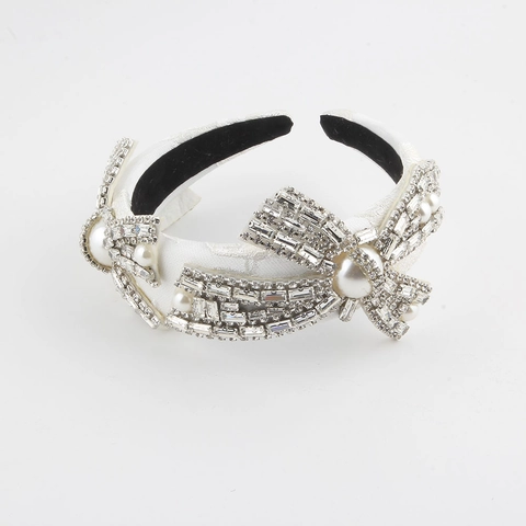 Lussuoso Cerchietto Largo con Fiocco Strass e Perle Artificiali Retrò per Donna Fascia per Capelli in Satin ad Alta Artigianalità Accessori Capelli Matrimonio
