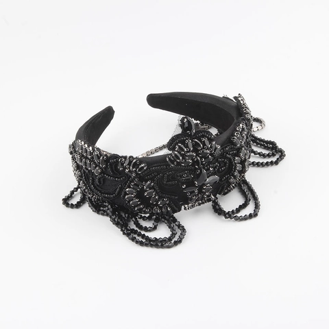 Fascia per Capelli Barocca di Lusso Con Nappa Cristallo Artificiale Strass Ricamo Perline Floreali Gotico Matrimonio Festa Accessorio Donna