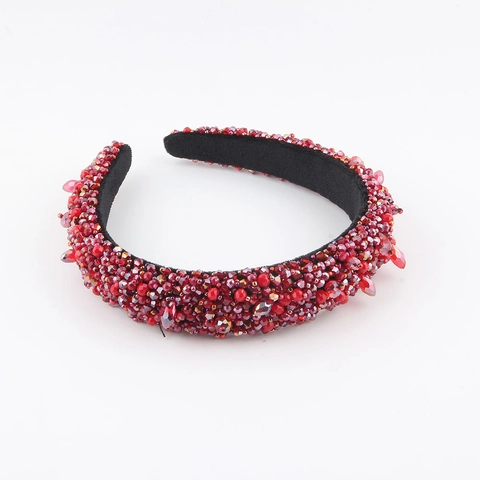 Cerchietto di Lusso per Donna in Cristallo Artificiale Rosso con Perline Strass Imbottito Spugna Accessori per Capelli Moda