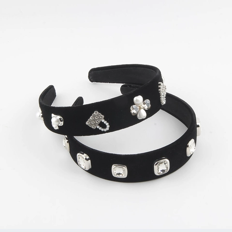 Cerchietto Barocco in Velluto Vintage per Donna Con Strass E Künstliche Perle Cerchietto Largo di Lusso Accessori per Capelli da Festa