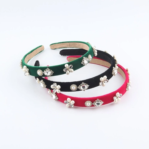 Cerchietto in Velluto Con Fiori Künstliche Perle Sintetiche e Strass Lussuoso Cerchietto Retrò Antiscivolo Accessori per Capelli Donna
