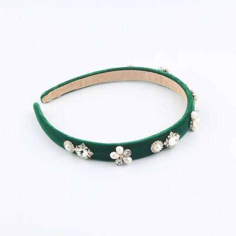 Cerchietto in Velluto Con Fiori Künstliche Perle Sintetiche e Strass Lussuoso Cerchietto Retrò Antiscivolo Accessori per Capelli Donna