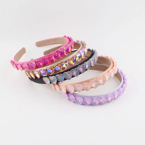 Diadema Barroca de Cristal con Corazón para Mujer Banda de Pelo Satén Antideslizante Accesorios de Pelo Color Caramelo